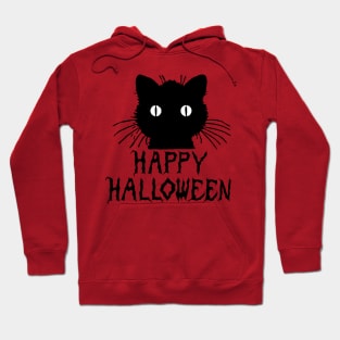 Cute Black Halloween Cat with Whiskers Happy Halloween Hoodie